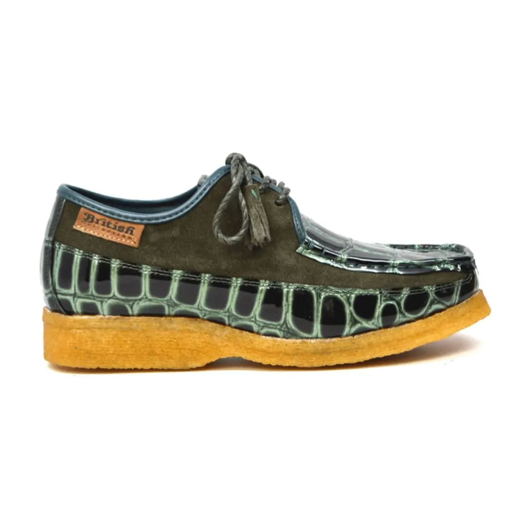 British Walkers Crown Croc Men's Crocodile Leather and Suede Crepe Soled Lace up Shoes