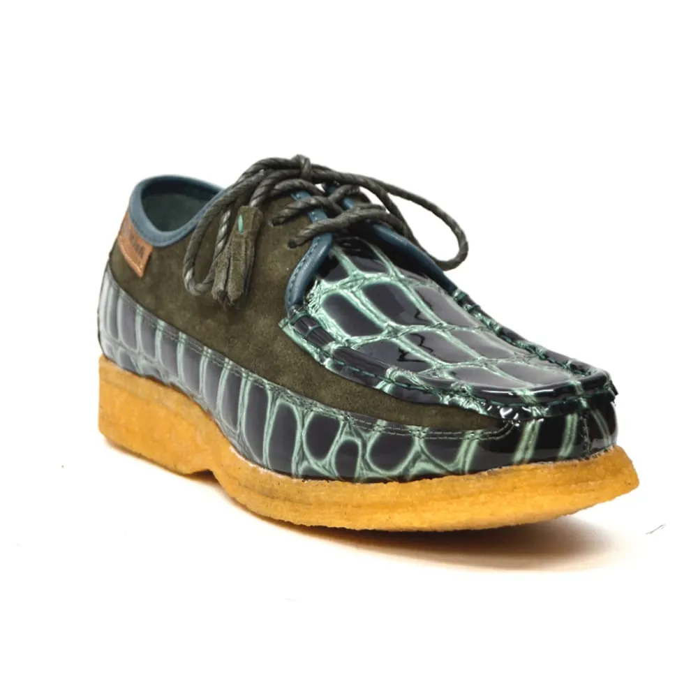 British Walkers Crown Croc Men's Crocodile Leather and Suede Crepe Soled Lace up Shoes