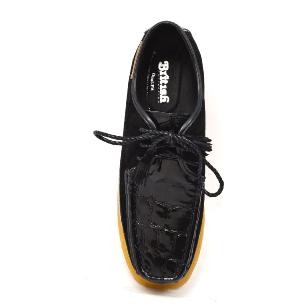 British Walkers Crown Croc Men's Crocodile Leather and Suede Crepe Soled Lace up Shoes