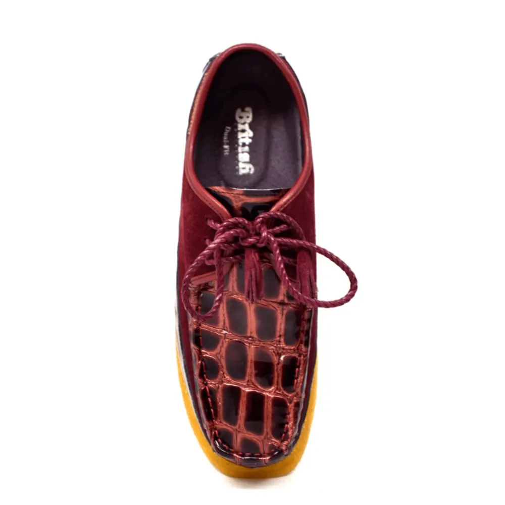 British Walkers Crown Croc Men's Crocodile Leather and Suede Crepe Soled Lace up Shoes