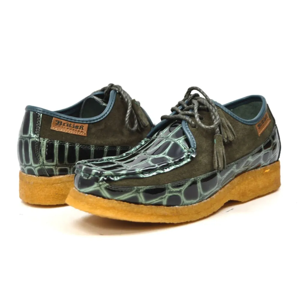 British Walkers Crown Croc Men's Crocodile Leather and Suede Crepe Soled Lace up Shoes