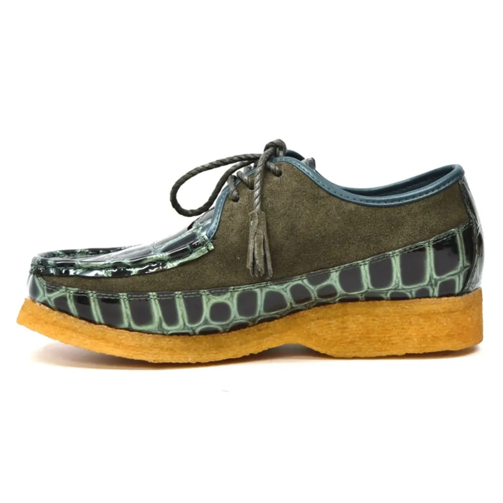 British Walkers Crown Croc Men's Crocodile Leather and Suede Crepe Soled Lace up Shoes