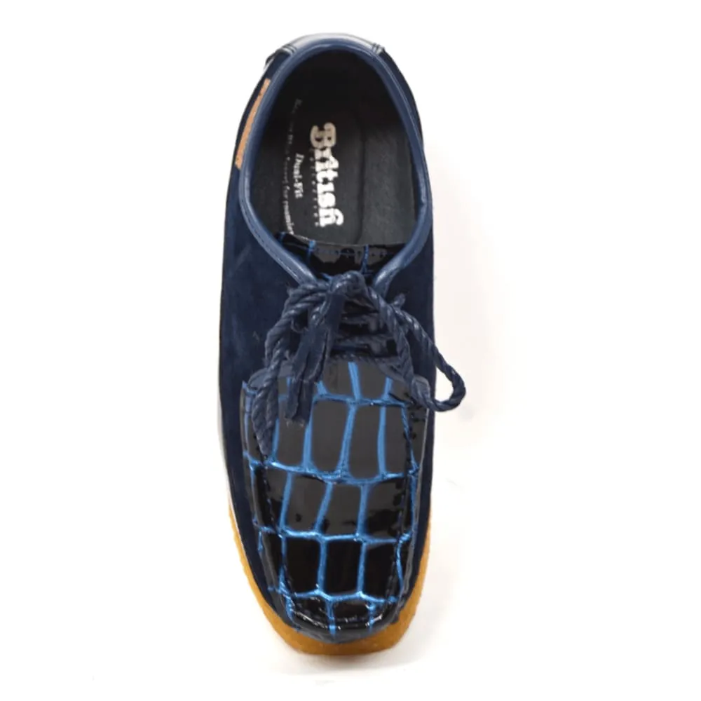 British Walkers Crown Croc Men's Crocodile Leather and Suede Crepe Soled Lace up Shoes