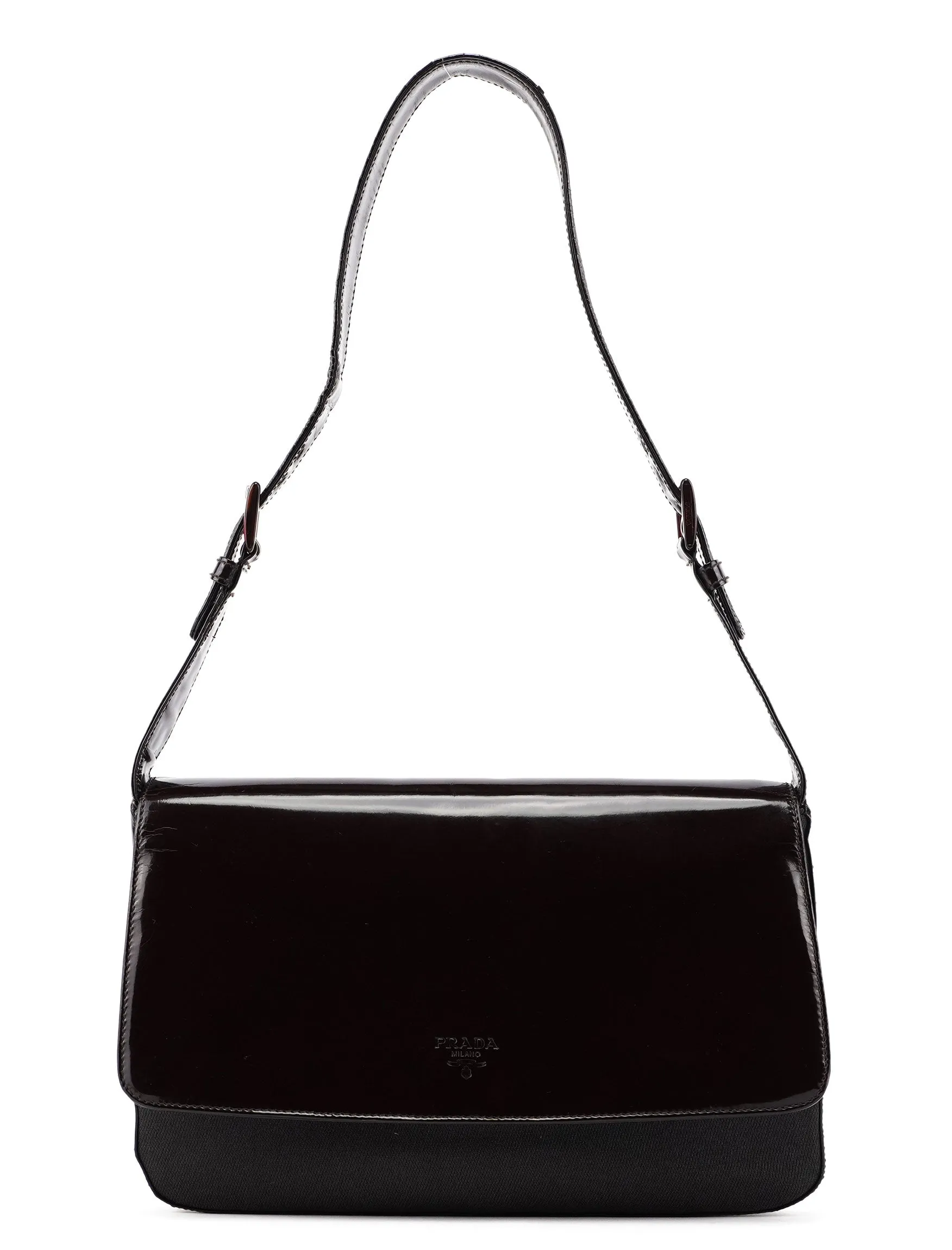 Brown Patent Leather Mesh Shoulder Bag