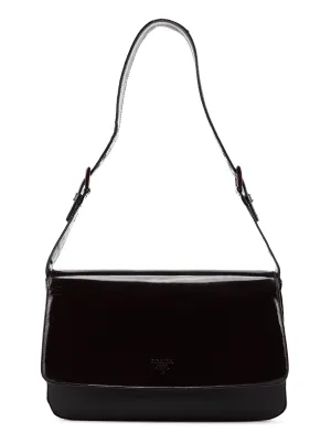 Brown Patent Leather Mesh Shoulder Bag