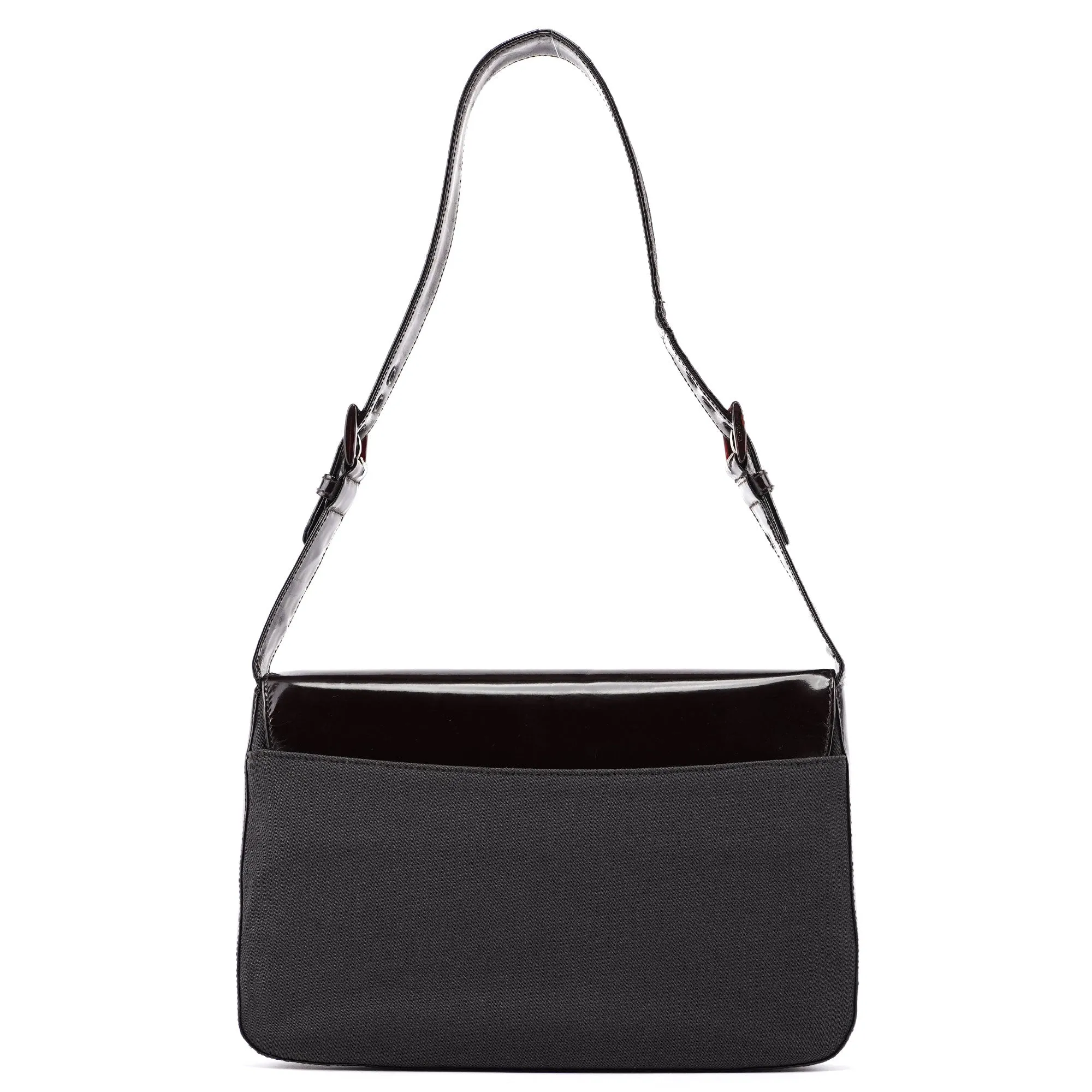 Brown Patent Leather Mesh Shoulder Bag