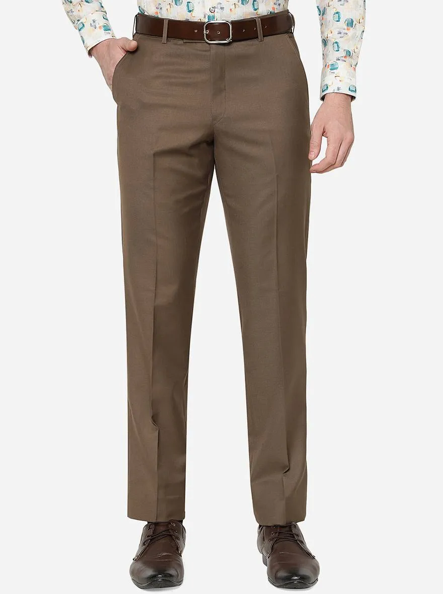 Brown Solid Classic Fit Formal Trouser | JadeBlue