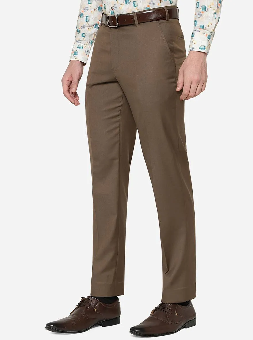 Brown Solid Classic Fit Formal Trouser | JadeBlue