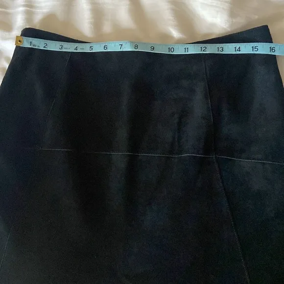 CAbi Suede Leather High Low Fishtail Black Mid Calf Length Skirt, Size 8