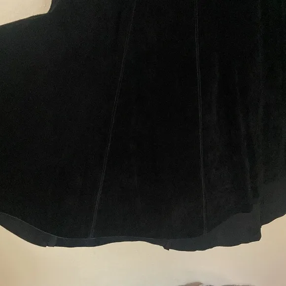 CAbi Suede Leather High Low Fishtail Black Mid Calf Length Skirt, Size 8