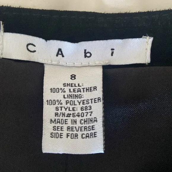 CAbi Suede Leather High Low Fishtail Black Mid Calf Length Skirt, Size 8