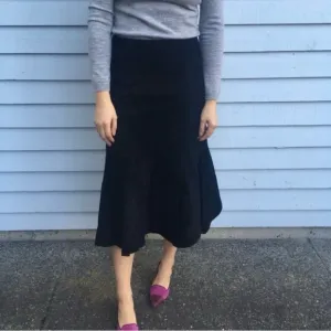 CAbi Suede Leather High Low Fishtail Black Mid Calf Length Skirt, Size 8