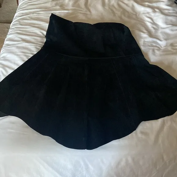 CAbi Suede Leather High Low Fishtail Black Mid Calf Length Skirt, Size 8