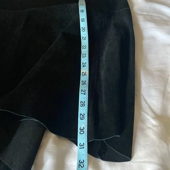 CAbi Suede Leather High Low Fishtail Black Mid Calf Length Skirt, Size 8