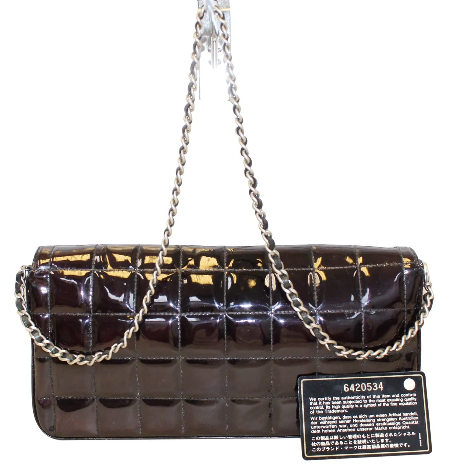 CHANEL Plum Patent Leather Square Stitch CC Shoulder Bag