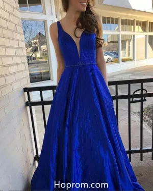 Charming Royal Blue Beading Prom Dresses