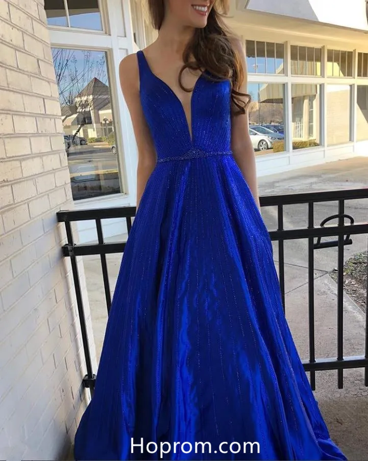 Charming Royal Blue Beading Prom Dresses