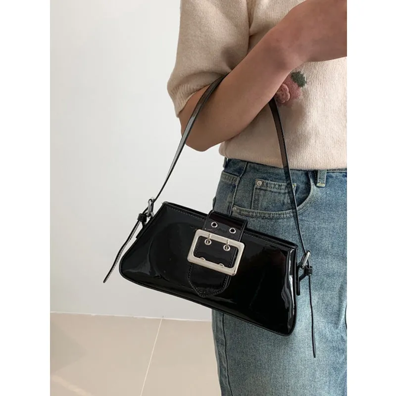 Chica Patent Leather Silver Sweet Belt Shaped Design Strap Shoulder Bag Handbag