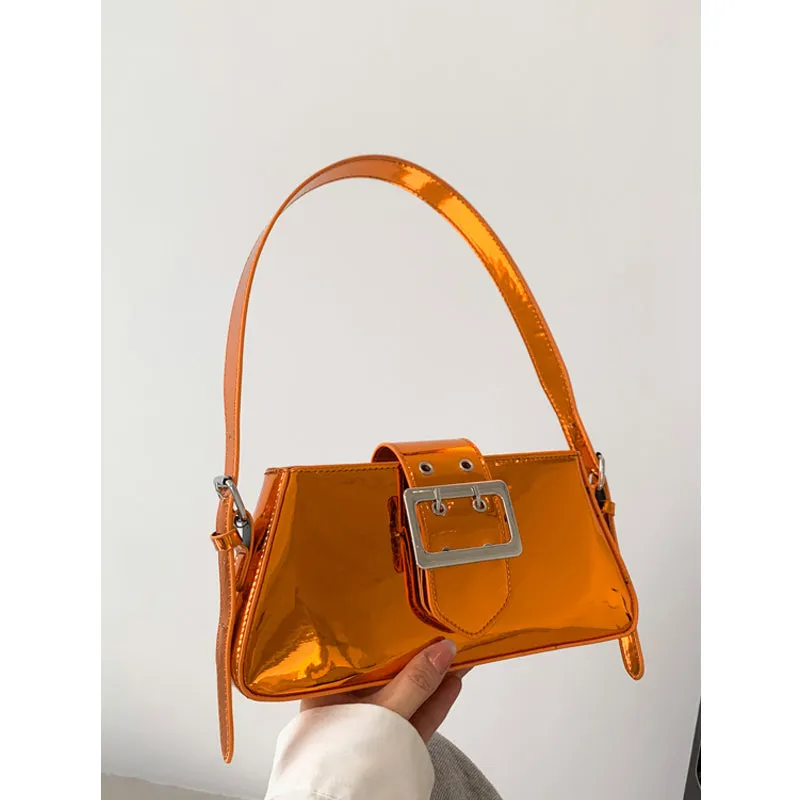 Chica Patent Leather Silver Sweet Belt Shaped Design Strap Shoulder Bag Handbag