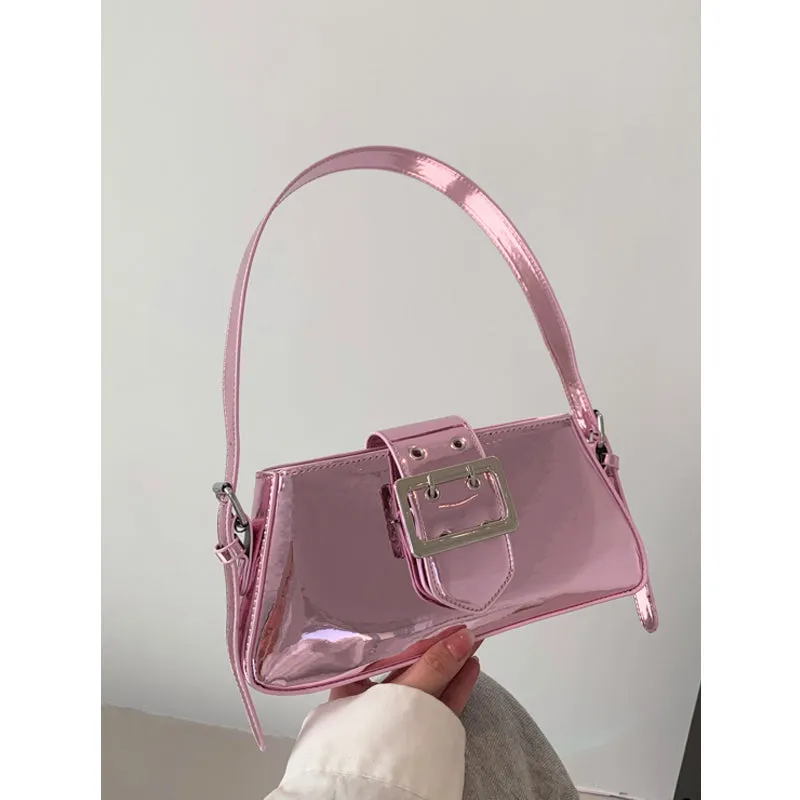 Chica Patent Leather Silver Sweet Belt Shaped Design Strap Shoulder Bag Handbag