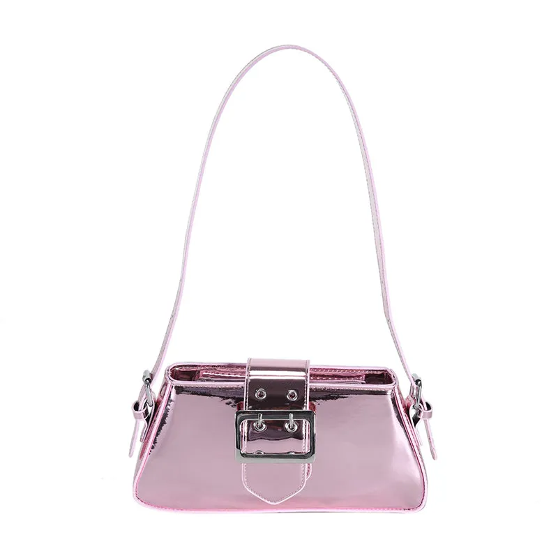 Chica Patent Leather Silver Sweet Belt Shaped Design Strap Shoulder Bag Handbag