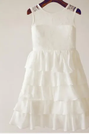 Chiffon Lace Long Princess Scoop Sleeveless Flower Girl Dresses