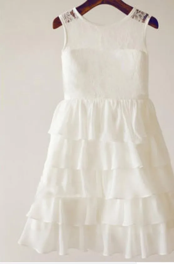 Chiffon Lace Long Princess Scoop Sleeveless Flower Girl Dresses