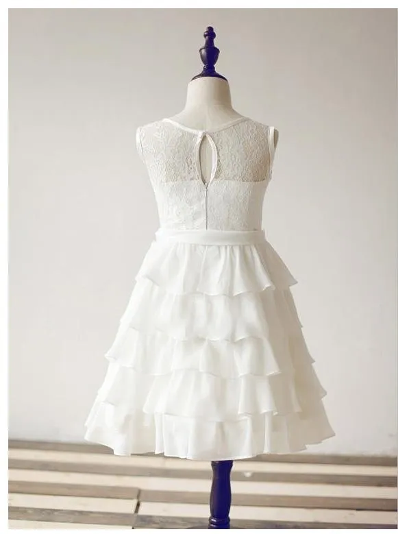 Chiffon Lace Long Princess Scoop Sleeveless Flower Girl Dresses