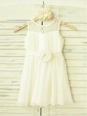 Chiffon Princess Scoop Flower Girl Dresses Floor Length Dress With Hand-made Flower