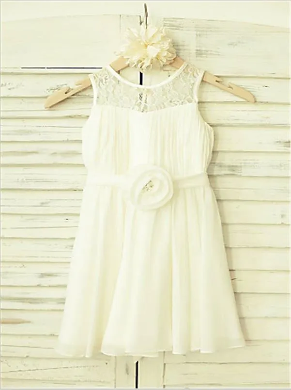 Chiffon Princess Scoop Flower Girl Dresses Floor Length Dress With Hand-made Flower