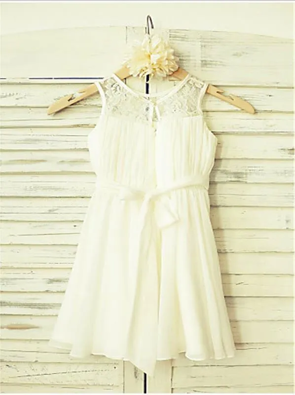 Chiffon Princess Scoop Flower Girl Dresses Floor Length Dress With Hand-made Flower