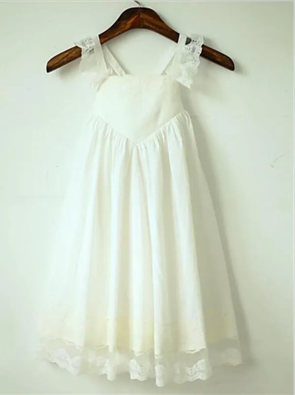 Chiffon Princess Straps Ruffles Flower Girl Dresses Floor Length Dress
