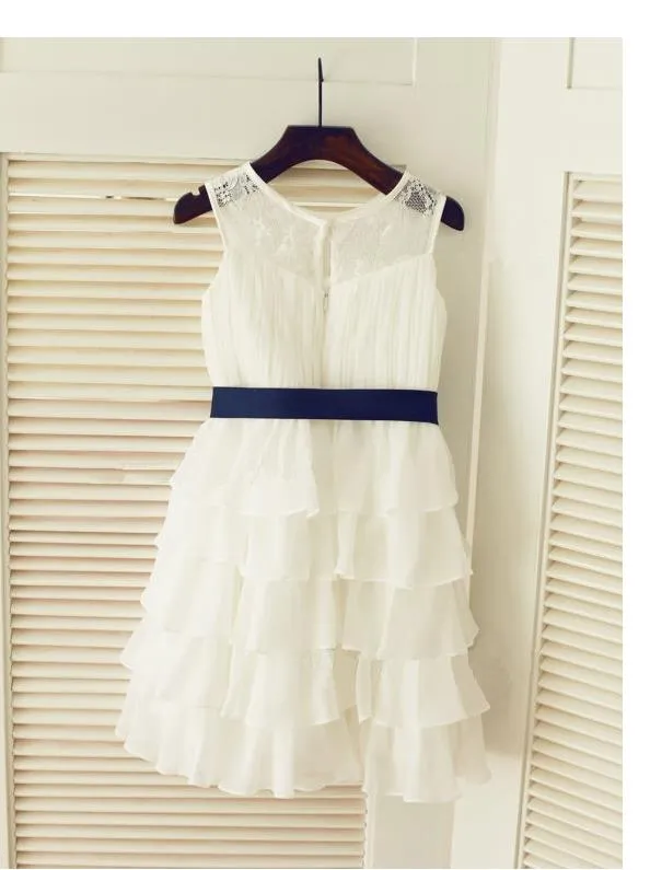 Chiffon Scoop Sleeveless Ruched Flower Girl Dresses With Bowknot