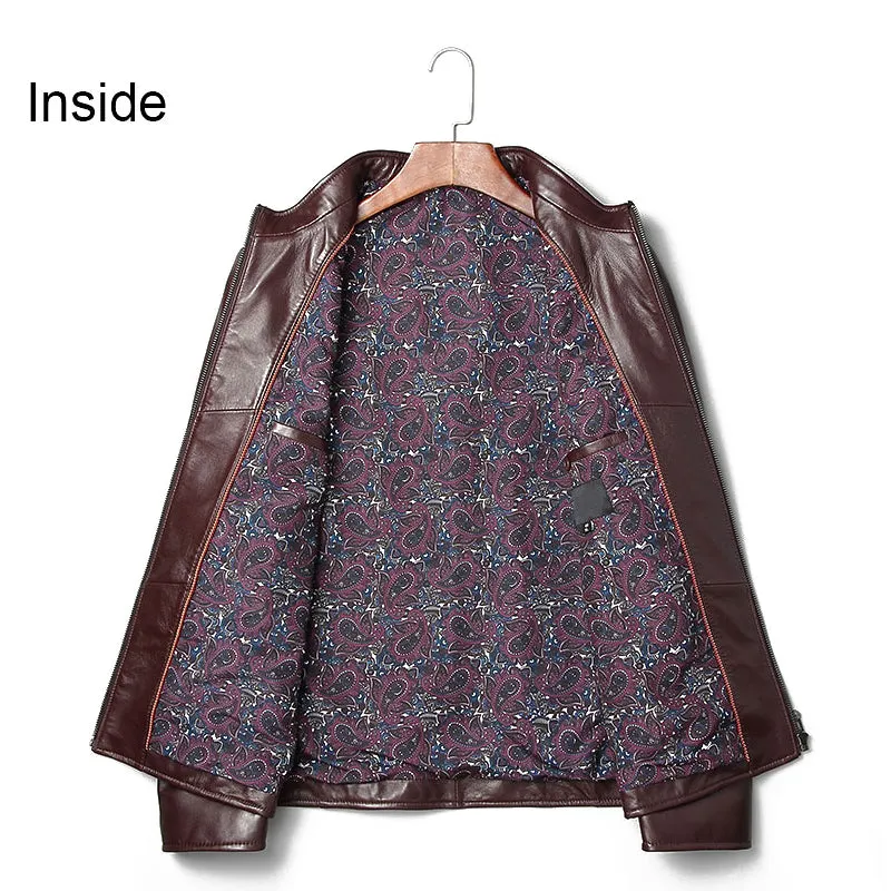 Classic leather jacket in Burgundy for Men.