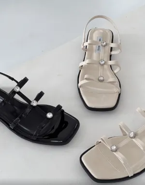 Clear Gemstones Ribbon Sandals