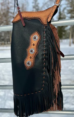 Custom Leather Chinks in Black with Chestnut