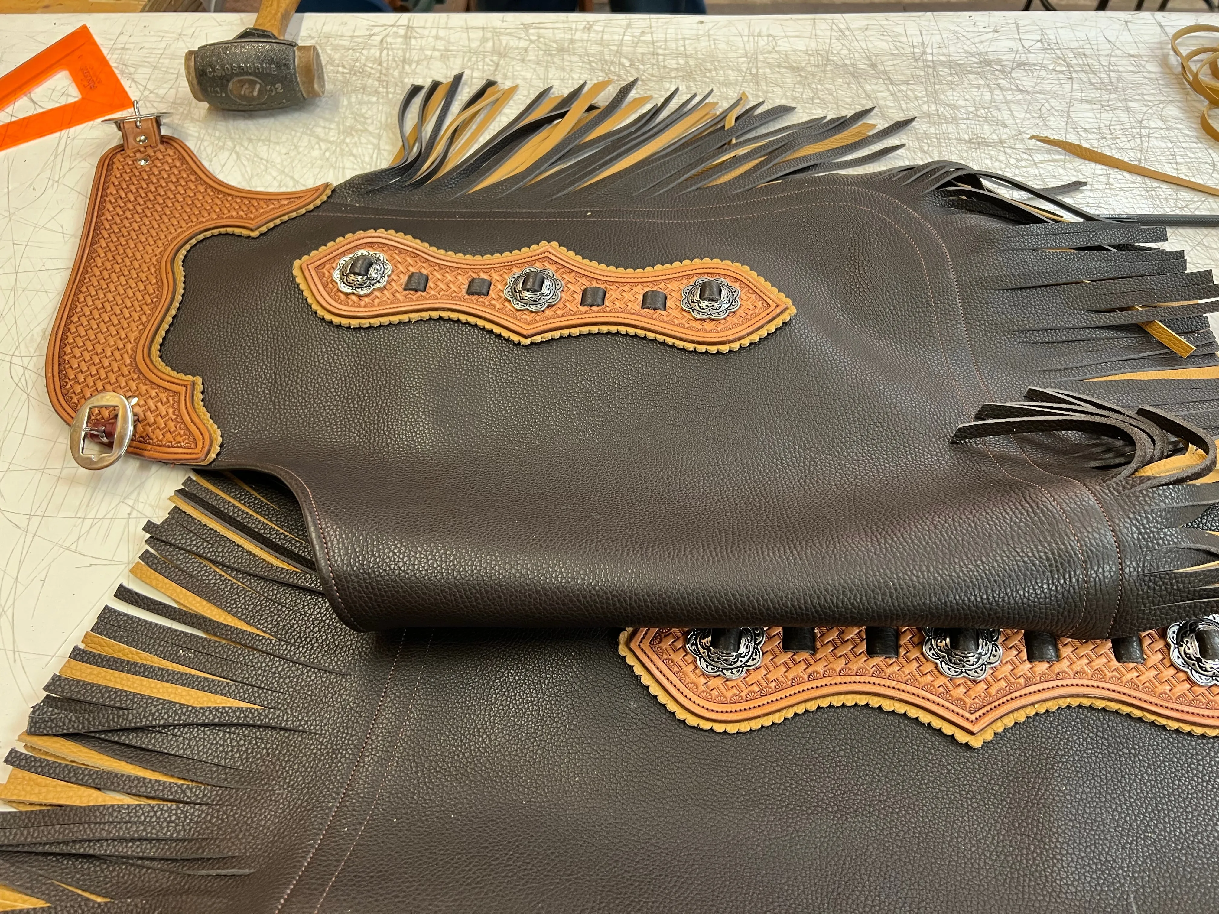 Custom Leather Chinks in Black with Chestnut
