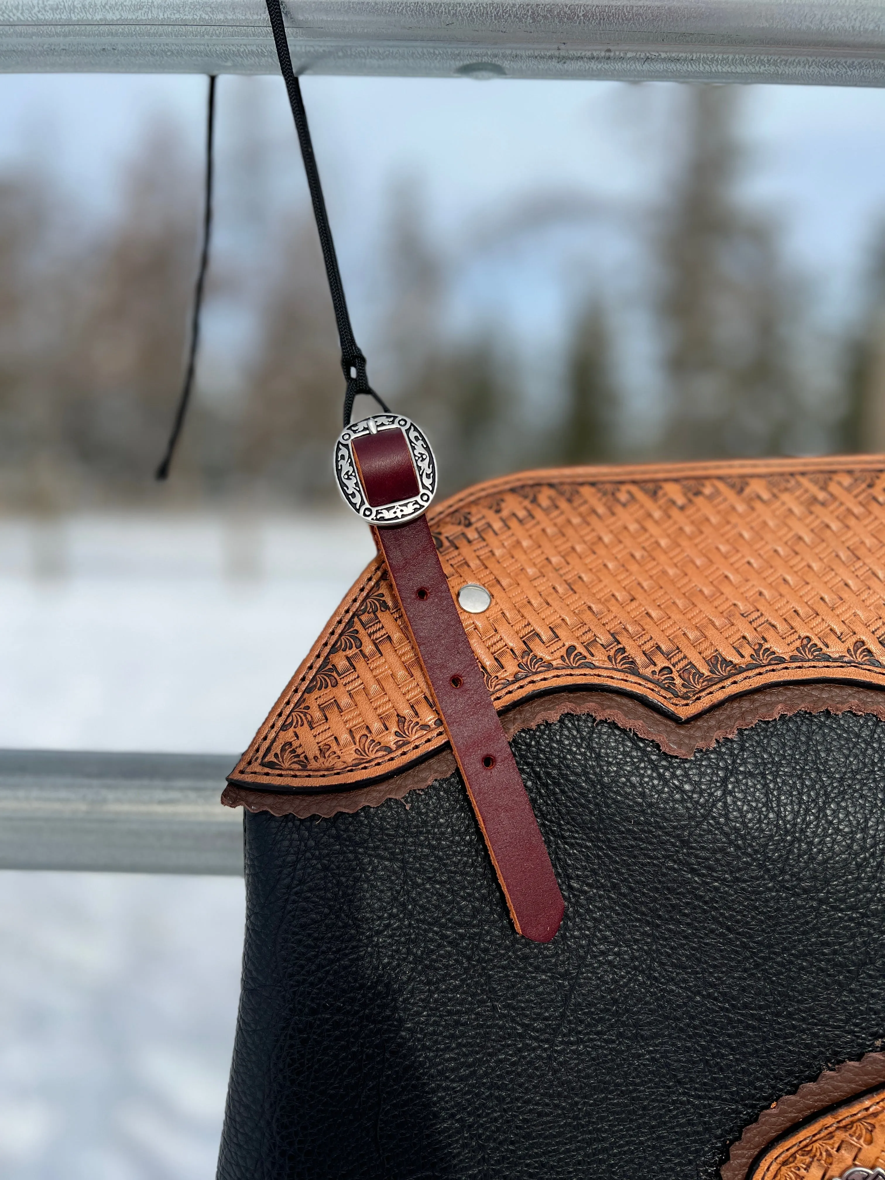Custom Leather Chinks in Black with Chestnut