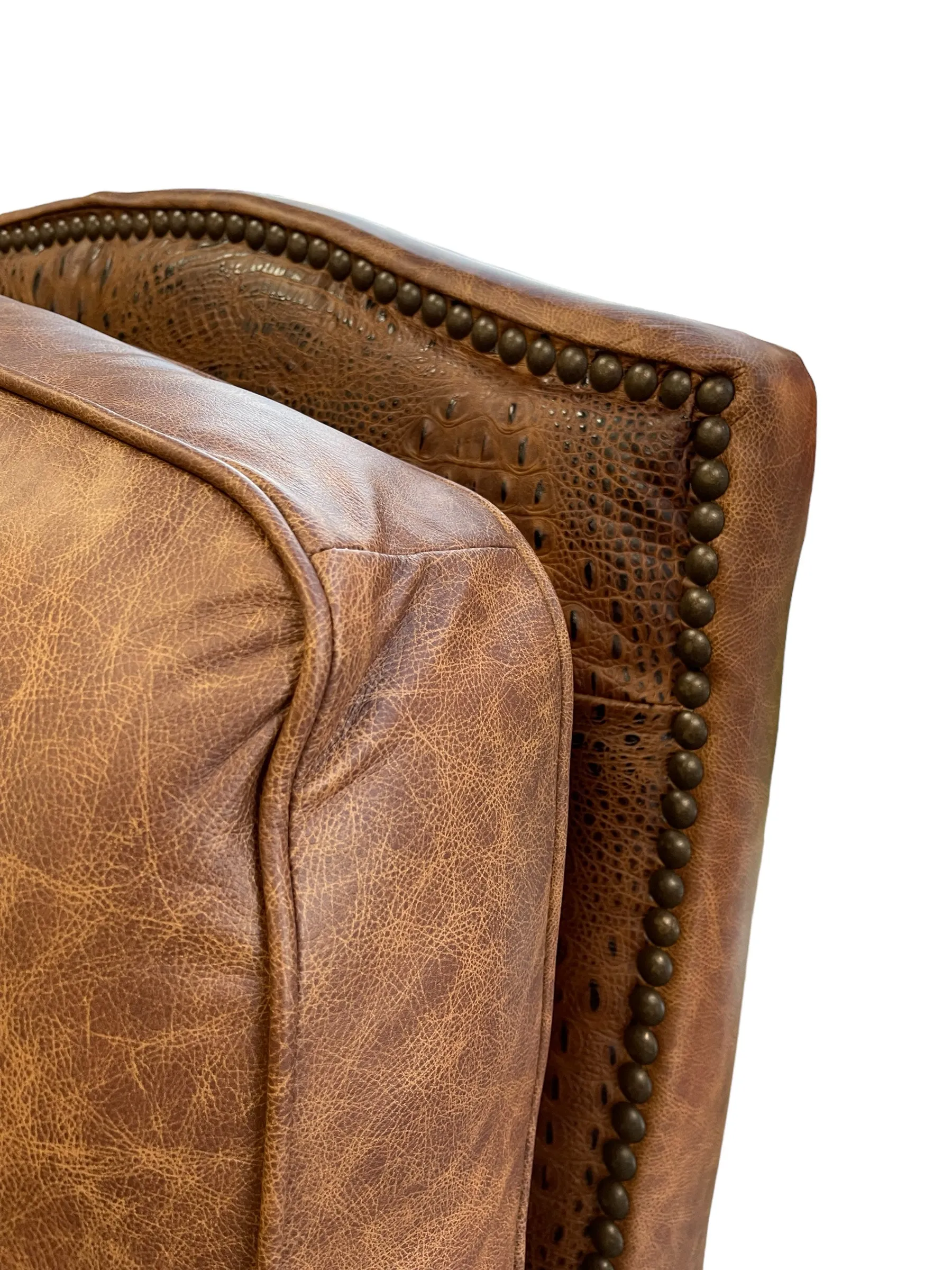Custom VIP Silverado Swivel, Rocker Recliner in Fargo Whiskey Leather with Hair On Hide & Croc Accents