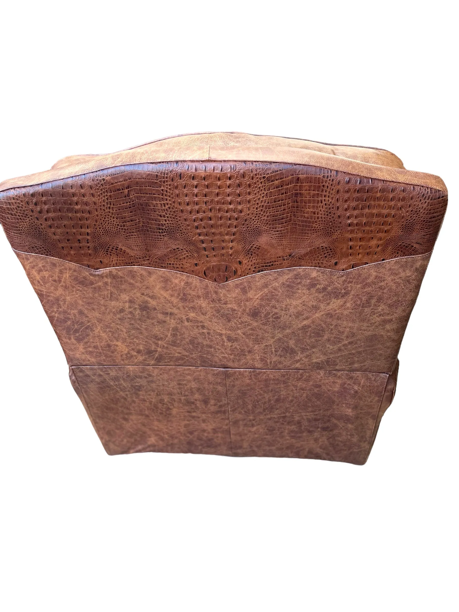 Custom VIP Silverado Swivel, Rocker Recliner in Fargo Whiskey Leather with Hair On Hide & Croc Accents