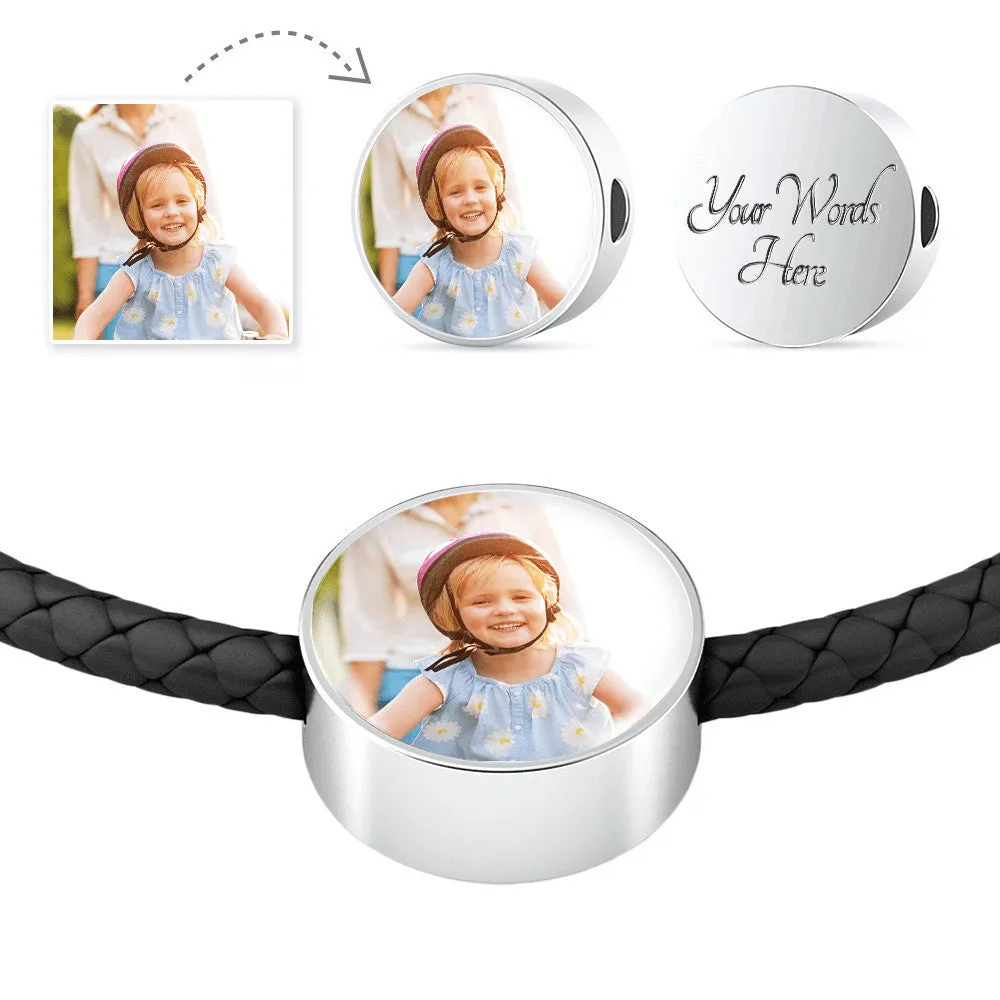 Customizable Circle Charm Leather Woven Bracelet