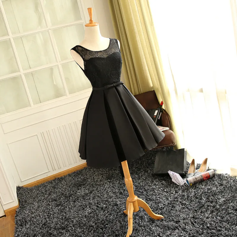 Cute Red Satin Round Neckline Party Dresses, Satin Homecoming Dresses, Short Prom Dress