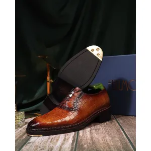 Dark Tan Croco Norwegian Welted Mirror Glossed Oxford With Metal Toe