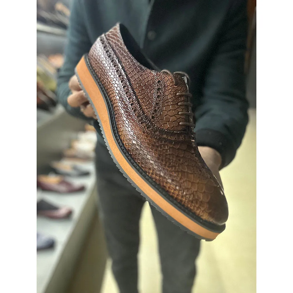 Dark Tan Mirror Glossed Patina Python   Lizard Texture Extralight Oxford Sneaker