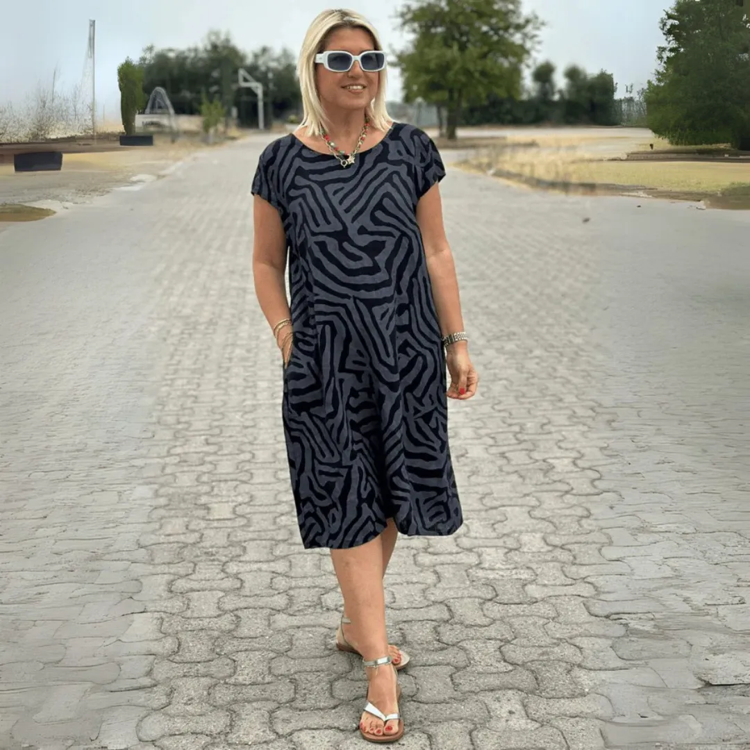 Dubois™ | Zebra Print Dress with Round Neckline