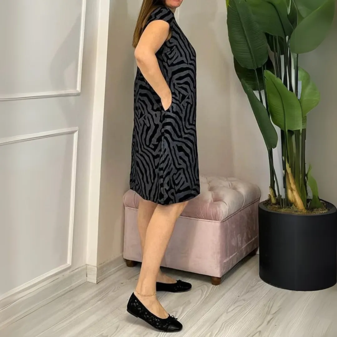 Dubois™ | Zebra Print Dress with Round Neckline