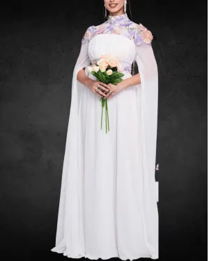 Elegant Crew Neck A-Line Bridal Wedding Dress – 100% Polyester, Solid Color Woven Fabric, Designer Round Neck Gown