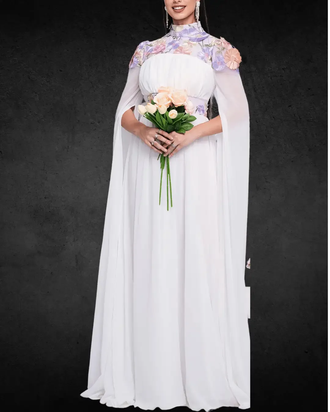 Elegant Crew Neck A-Line Bridal Wedding Dress – 100% Polyester, Solid Color Woven Fabric, Designer Round Neck Gown