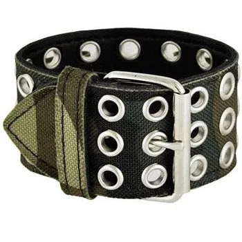 Eyelet Camouflage Green Leather Ladies Cuff