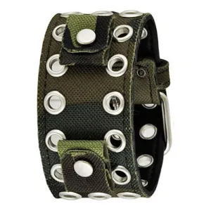 Eyelet Camouflage Green Leather Ladies Cuff